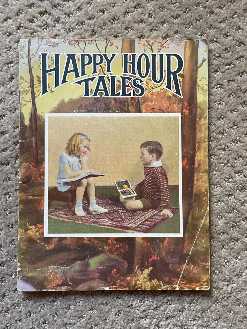 Vintage 1938 - Happy Hour Tales Illustrated Children's Book - Autumn Cover